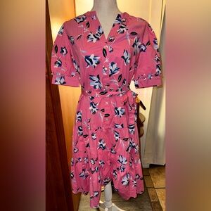 Draper James Pink Floral Button Front Tiered Midi Shirt Dress
